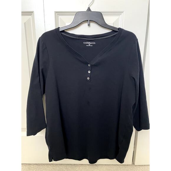 Croft & Barrow 3/4 Sleeve Black Shirt With White Buttons - Size 1X - Picture 1 of 3